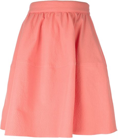 Carven Seersucker Highwaisted Skirt in Pink (coral) | Lyst
