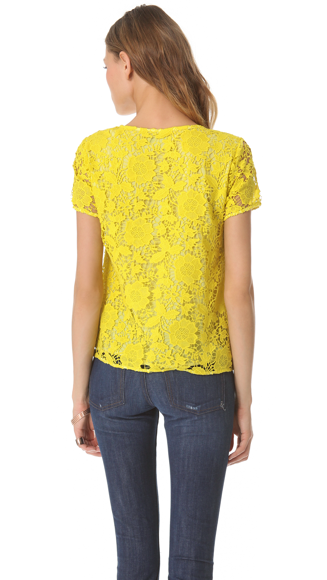 Madewell Lace T-Shirt in Yellow - Lyst