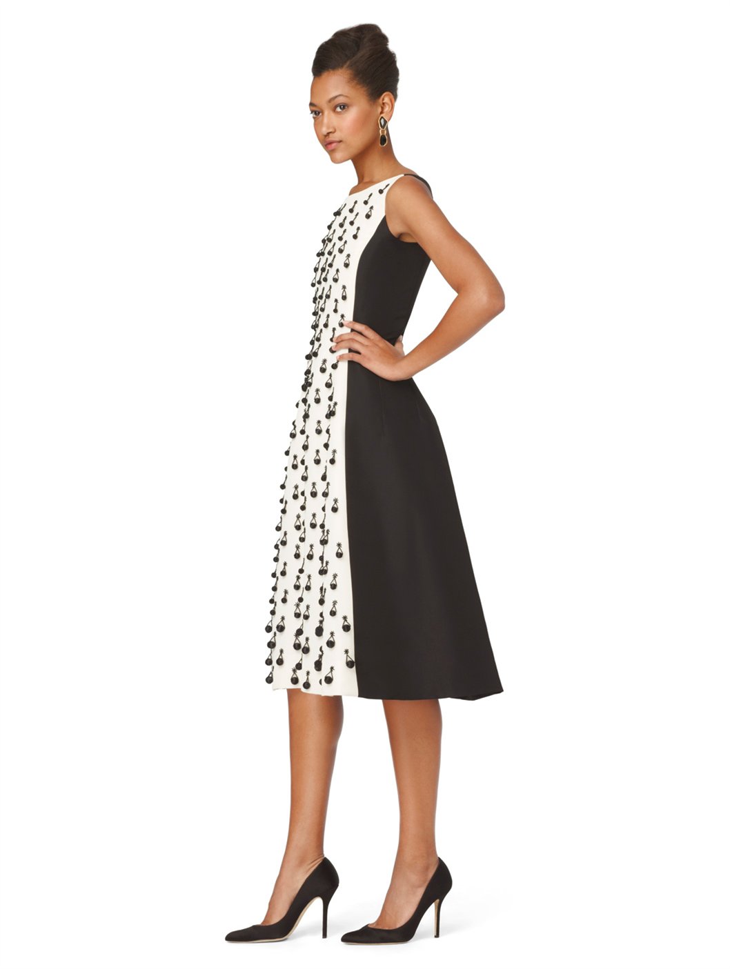 Lyst - Oscar de la renta Sleeveless Dress with Tassel Embroidery in White