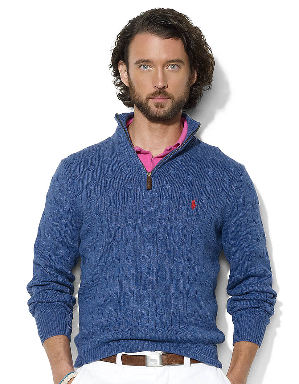 Polo Ralph Lauren Long Sleeve Tussah Silk Half Zip Cabled Sweater in ...