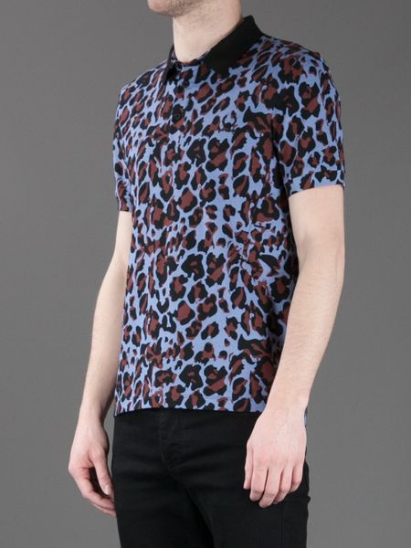 Raf Simons Leopard Print Polo Shirt in Blue for Men (leopard) | Lyst