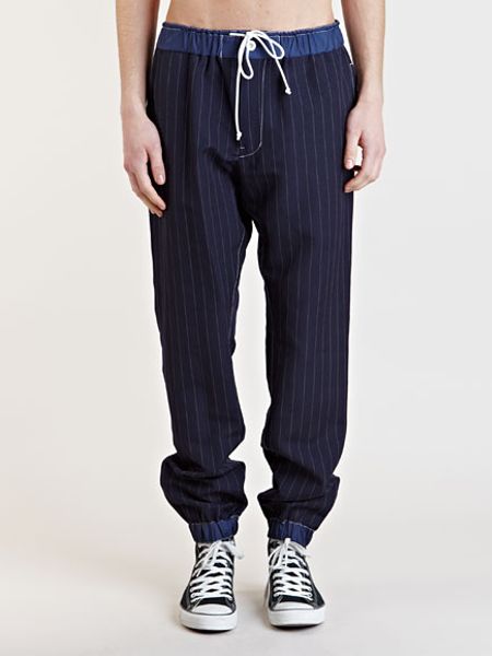 Sacai Mens Pin Striped Pants in Blue | Lyst