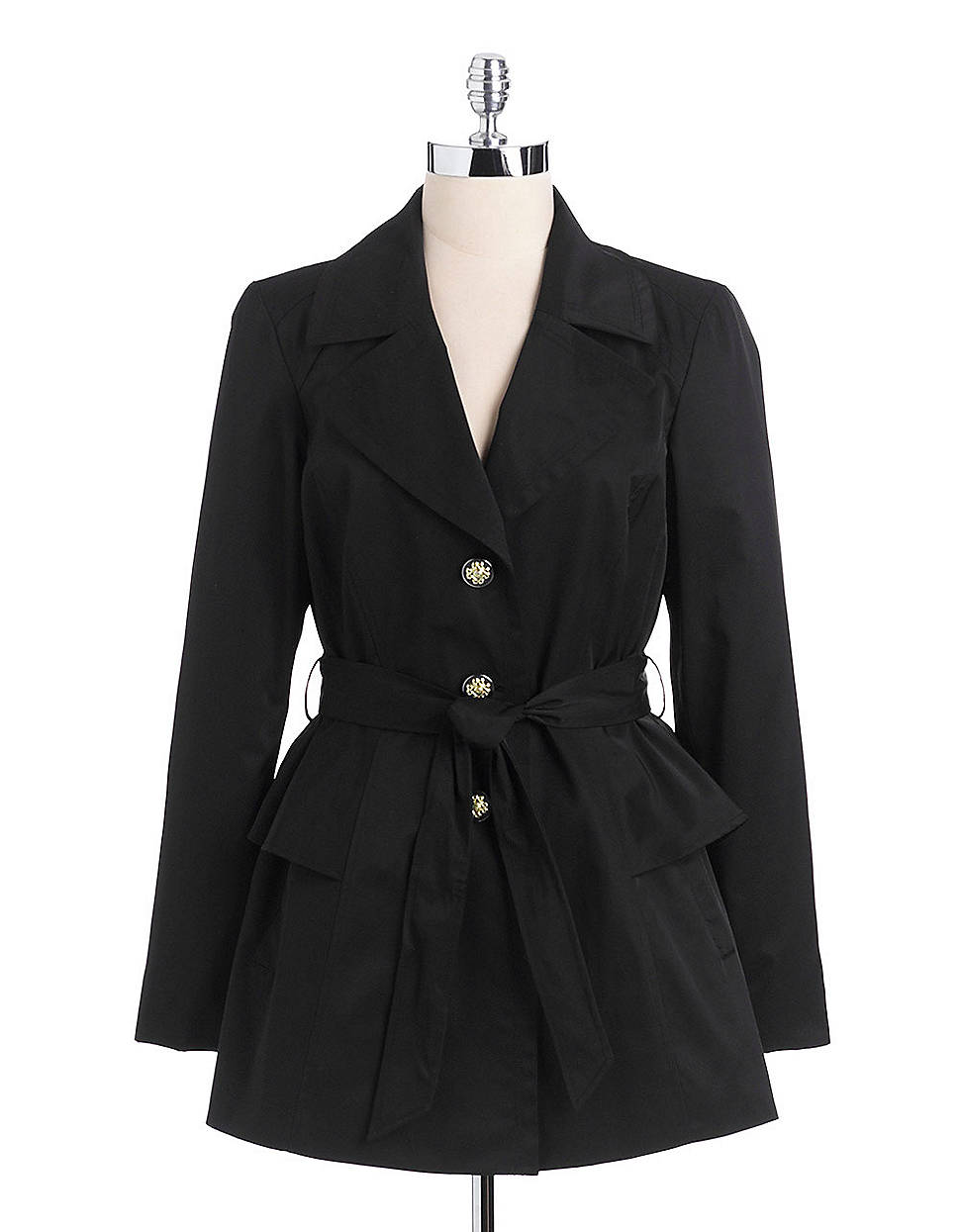 Lyst - Jessica Simpson Belted Peplum Trench Coat in Black