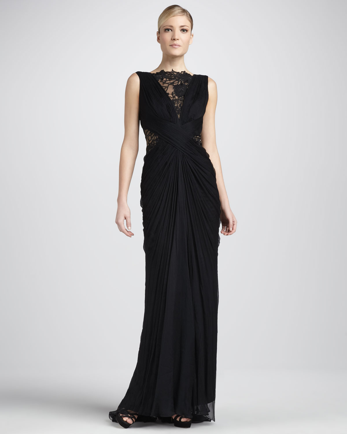 Lyst - Tadashi Shoji Sleeveless Lace and Sequined Illusion Back Gown in ...
