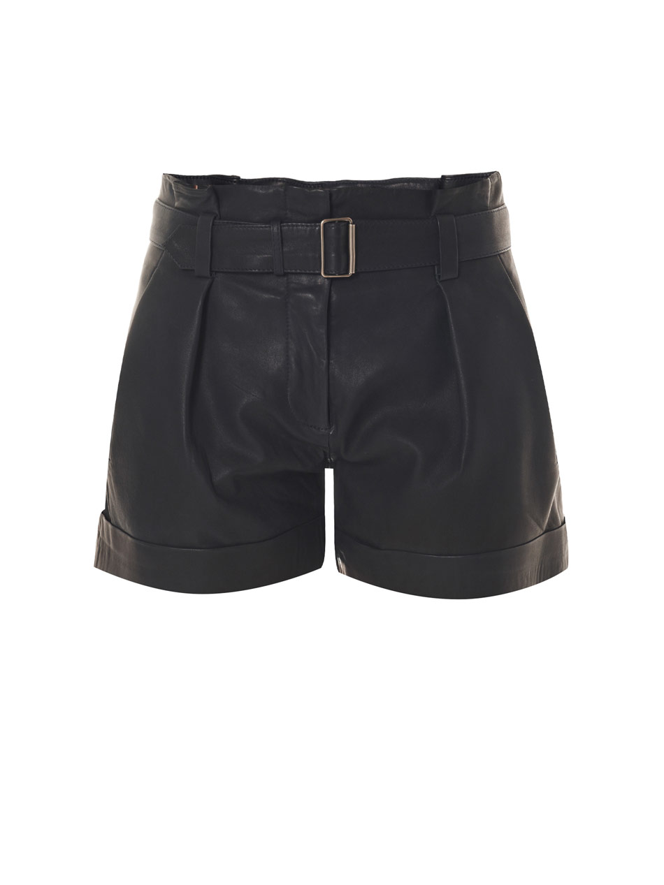 Theory Ettie Paper Bag Leather Shorts in Black (navy) | Lyst
