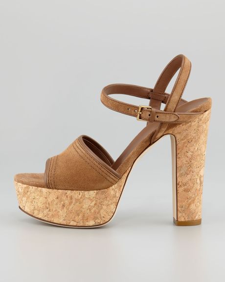 Gucci Danielle Suede Cork Platform Sandal in Brown (med brn) | Lyst