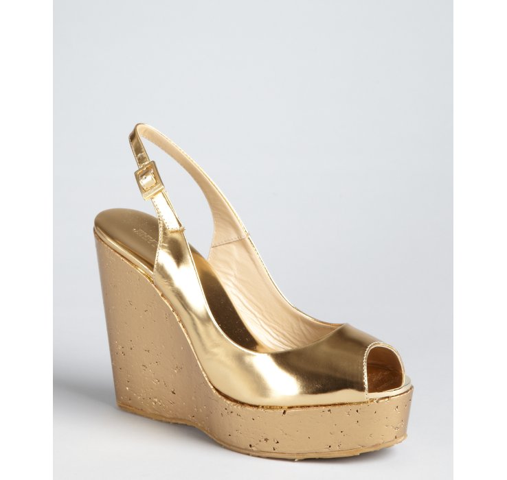 Jimmy Choo Metallic Gold Leather Painted Cork Prova Wedges in Gold | Lyst