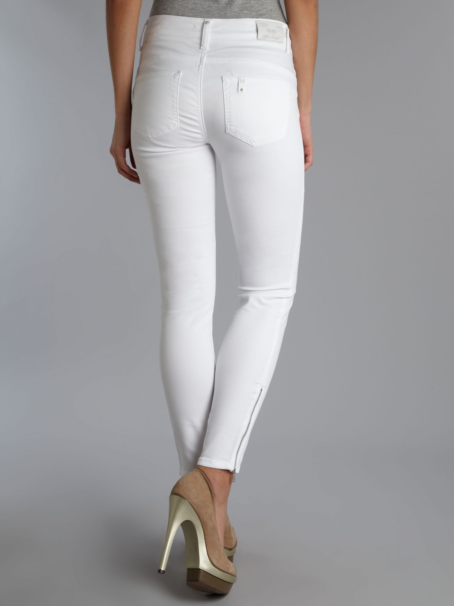 Liu jo Mid Rise Ankle Zip Skinny Leg Jeans in White | Lyst