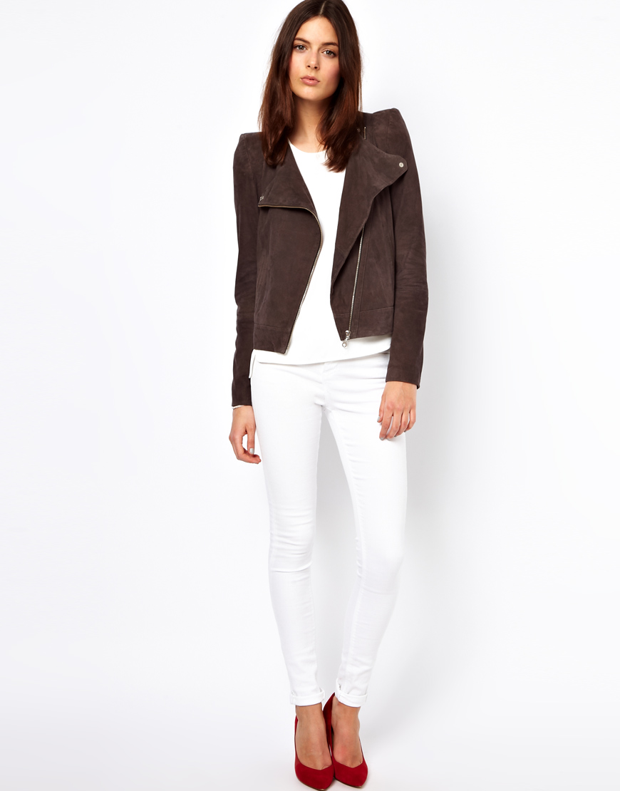 Vanessa Bruno Athé Sharp Shouldered Biker Jacket In Suede Gallery