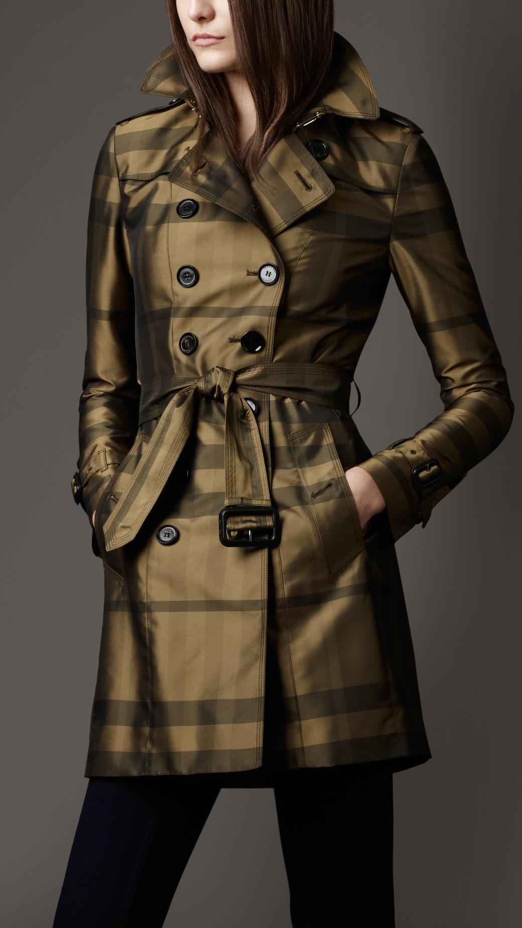 Burberry Midlength Technical Taffeta Twill Check Trench Coat in Brown ...