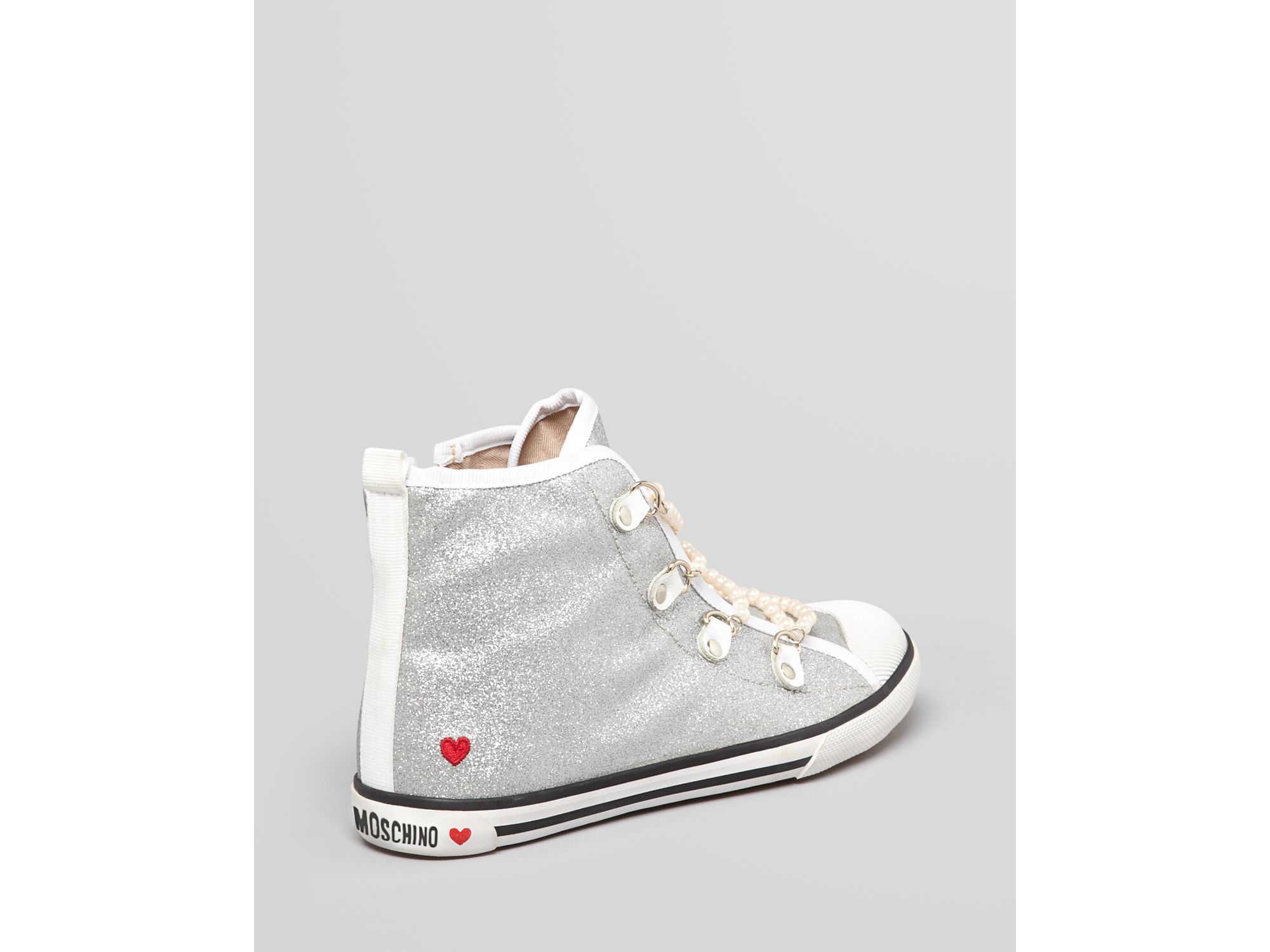 Love moschino Lace Up High Top Sneakers Glitter in White ...