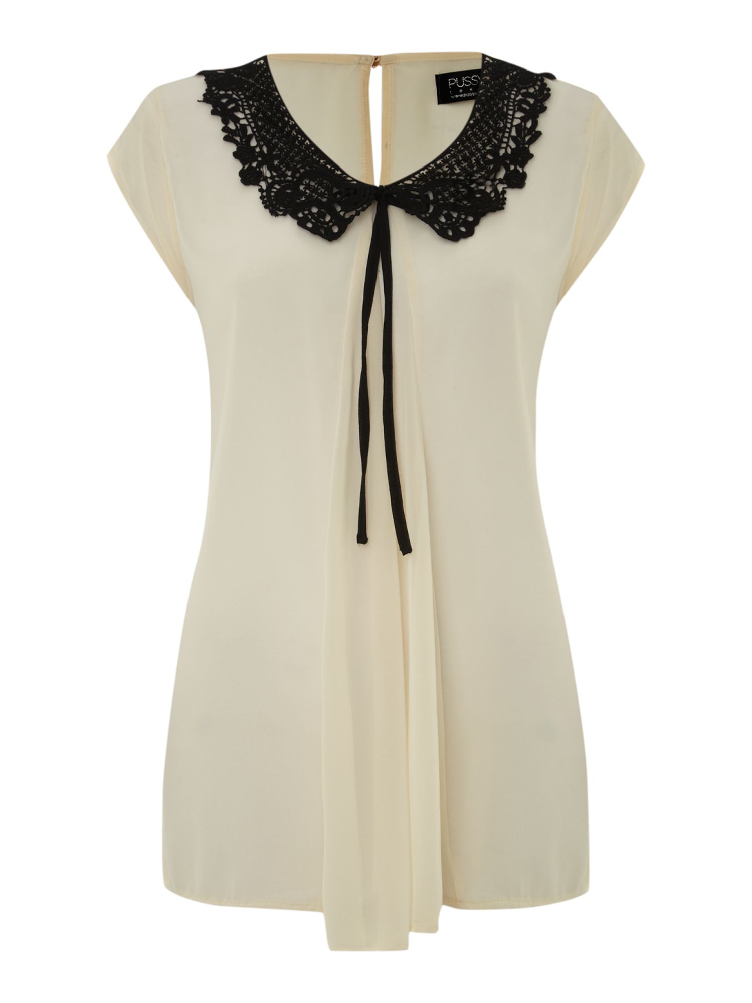 Pussycat Crochet Collar Chiffon Blouse in Beige (Cream) Lyst