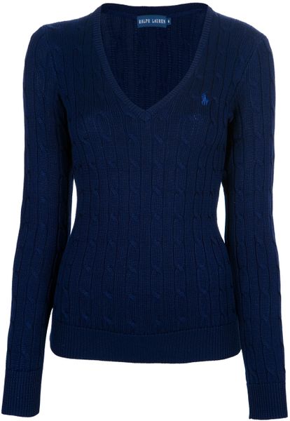 Ralph Lauren Blue Label Classic V Neck Cable Sweater in Blue (navy) | Lyst