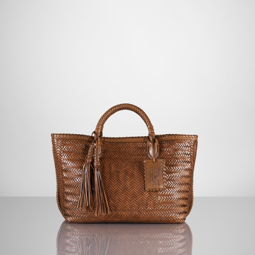 brown leather woven bag