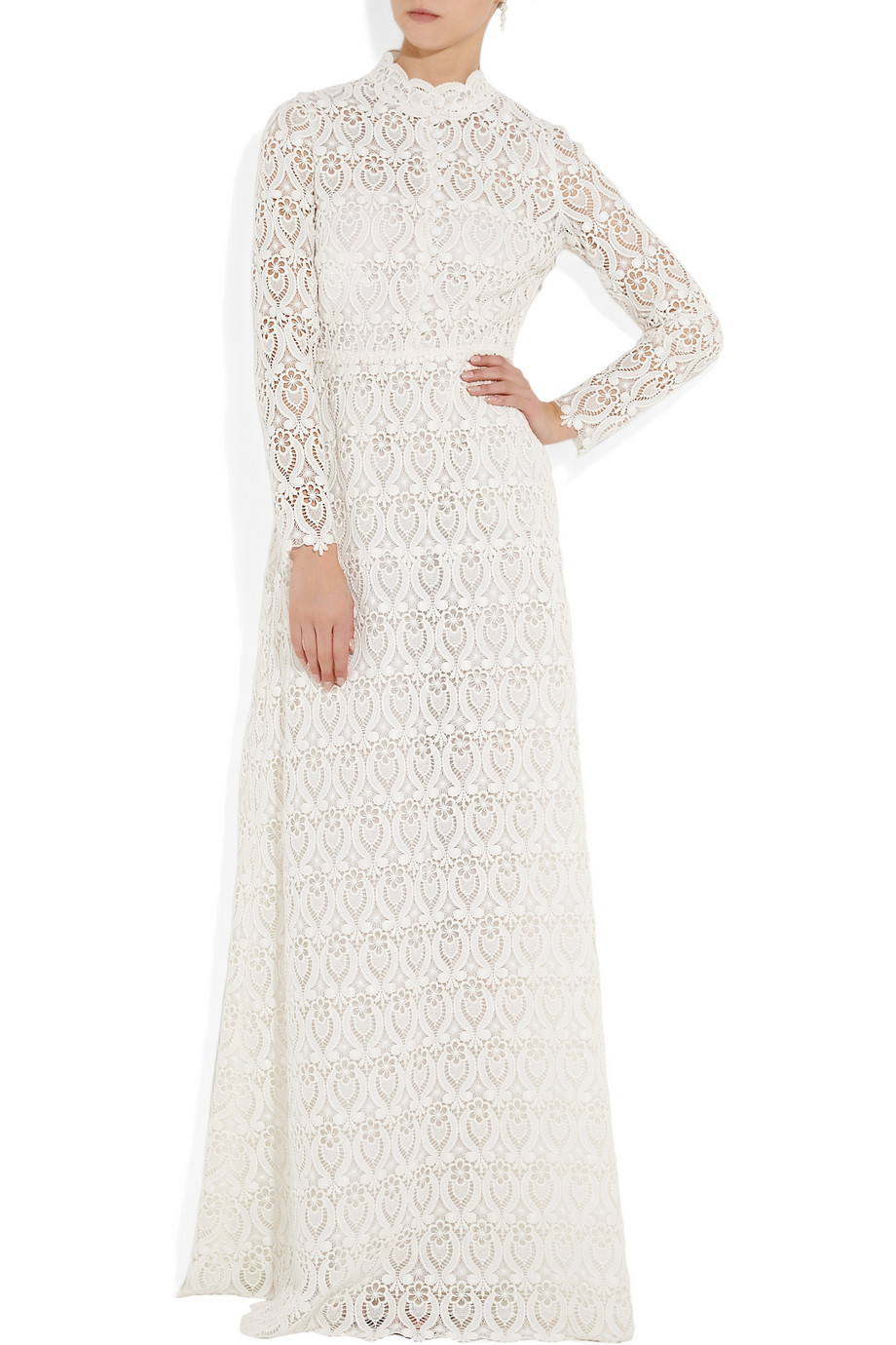 Valentino Lace Gown In White 