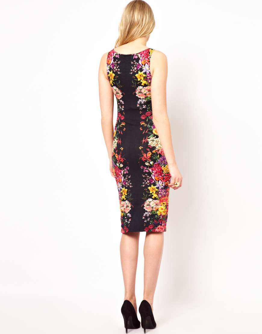 black floral bodycon midi dress