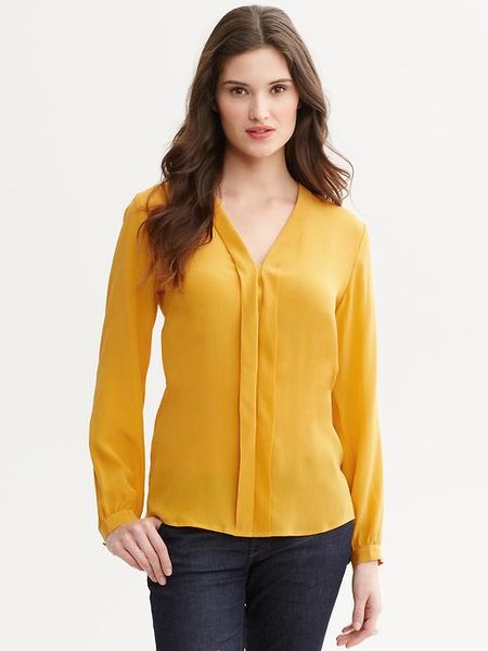 Banana Republic Silk Pleat Front Blouse in Yellow (gold yellow) | Lyst