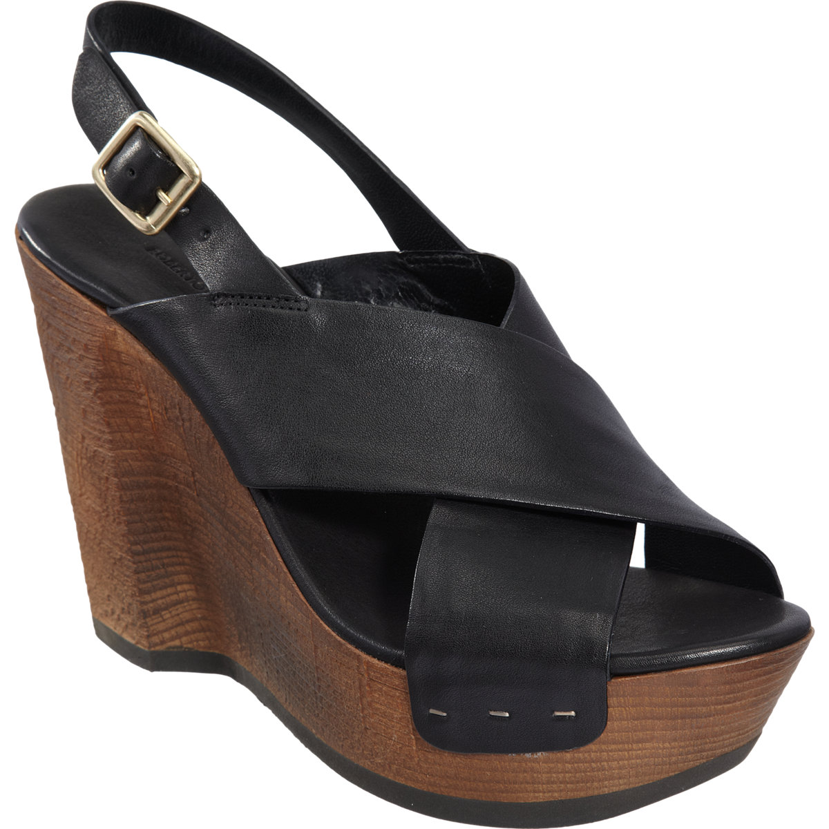 Roberto Del Carlo Stacked Wooden Wedge Slingback Sandal in Black (gold ...