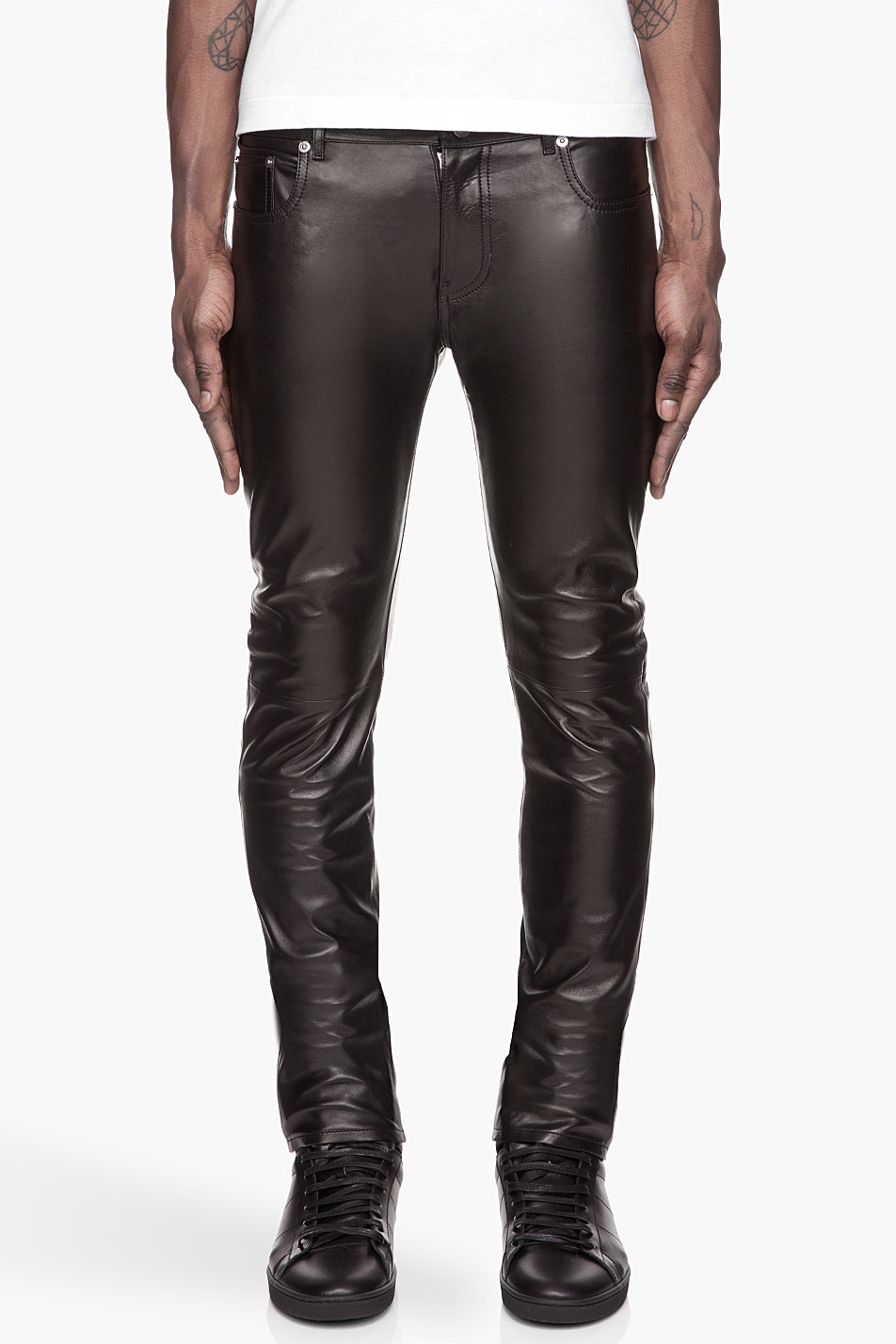 Lyst - Saint Laurent Black Buffed Leather Pants in Black for Men