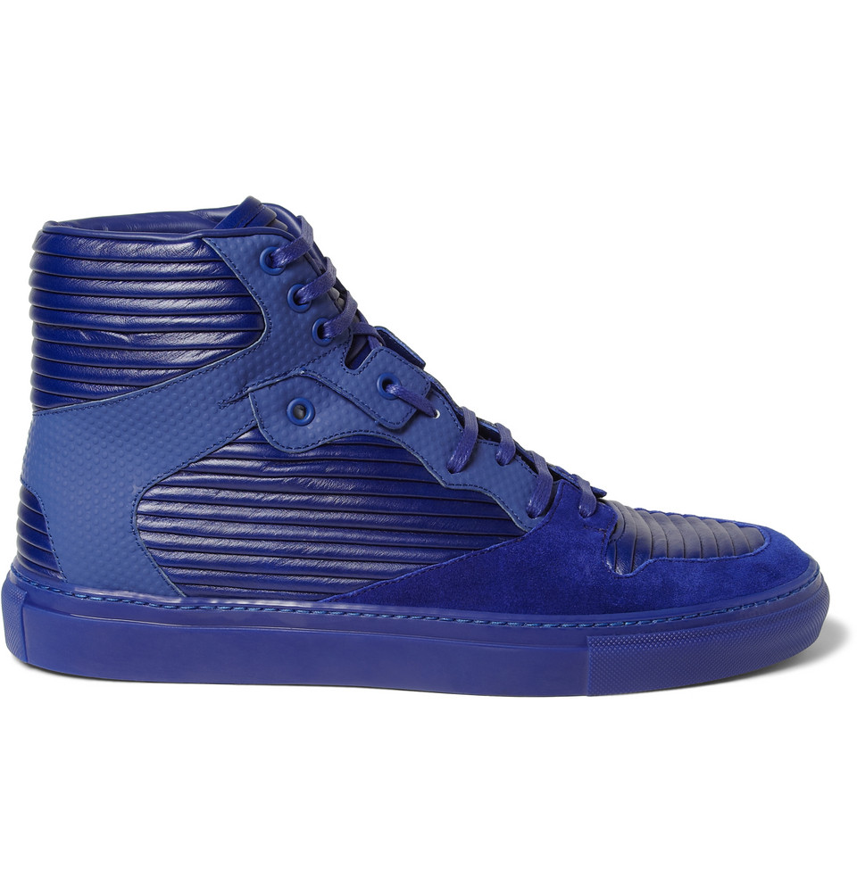 Balenciaga Paneled Leather and Suede High Top Sneakers in Blue for Men ...