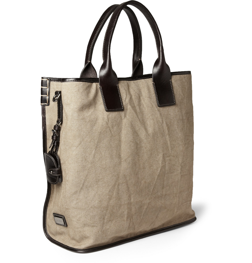 Dolce & gabbana Leathertrimmed Canvas Tote Bag in Beige for Men | Lyst
