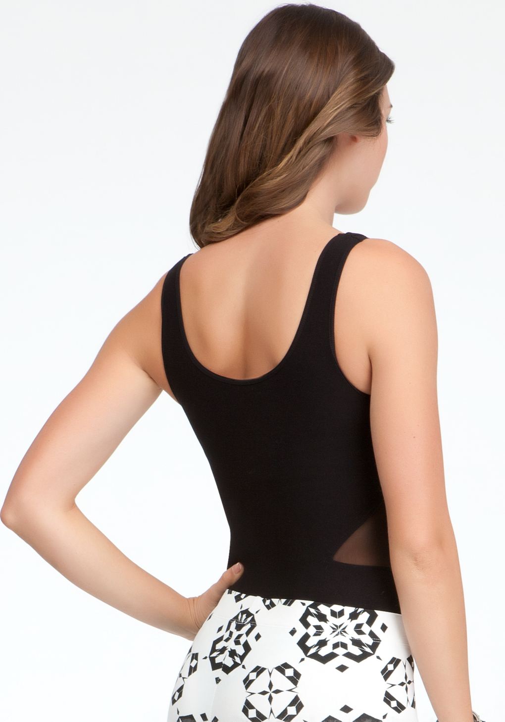 Lyst Bebe Triangle Mesh Cutout Bodysuit in Black