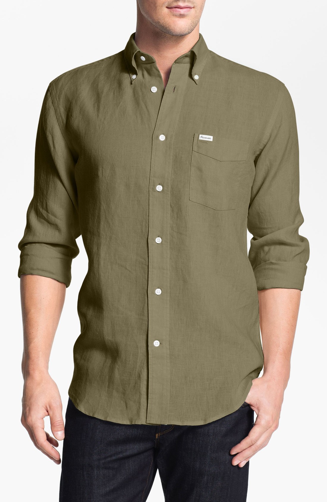 Façonnable Classique Fit Linen Sport Shirt in Green for Men (Army) | Lyst