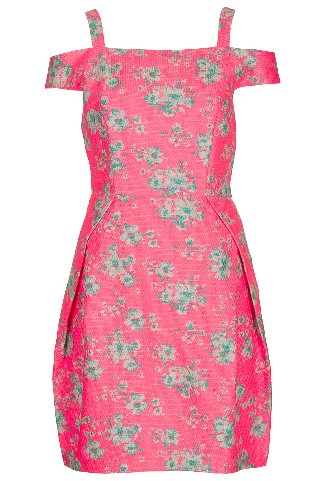Neon Floral Shoulder Dress in Pink Lyst