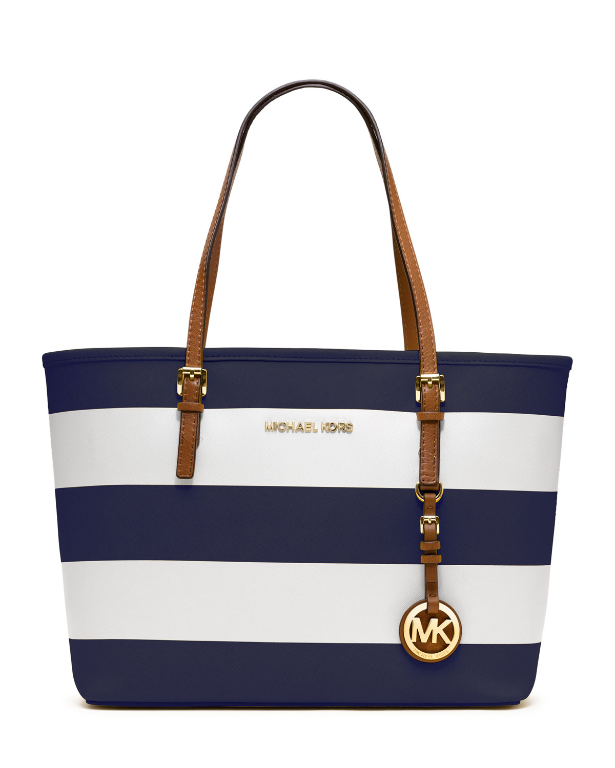Lyst Michael Kors Small Jet Set Striped Travel Tote In Blue Gallery