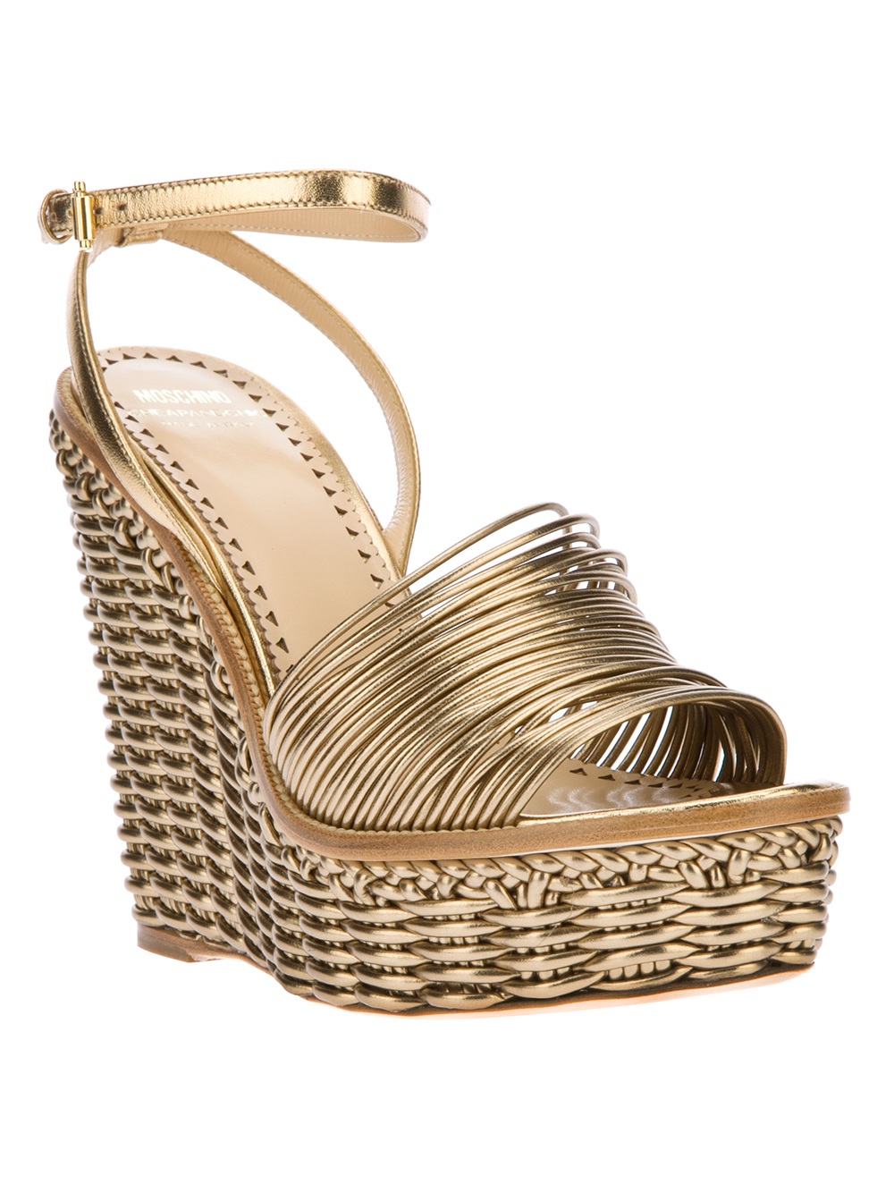 Moschino Cheap & Chic Woven Wedge Sandal in Gold | Lyst
