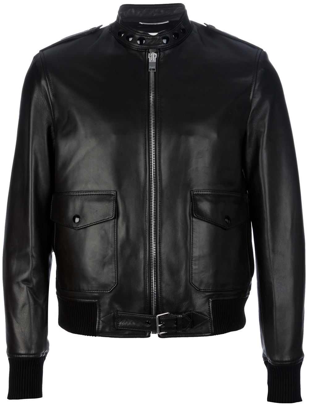 Saint Laurent Contrast Leather Bomber Jacket in Black for Men | Lyst