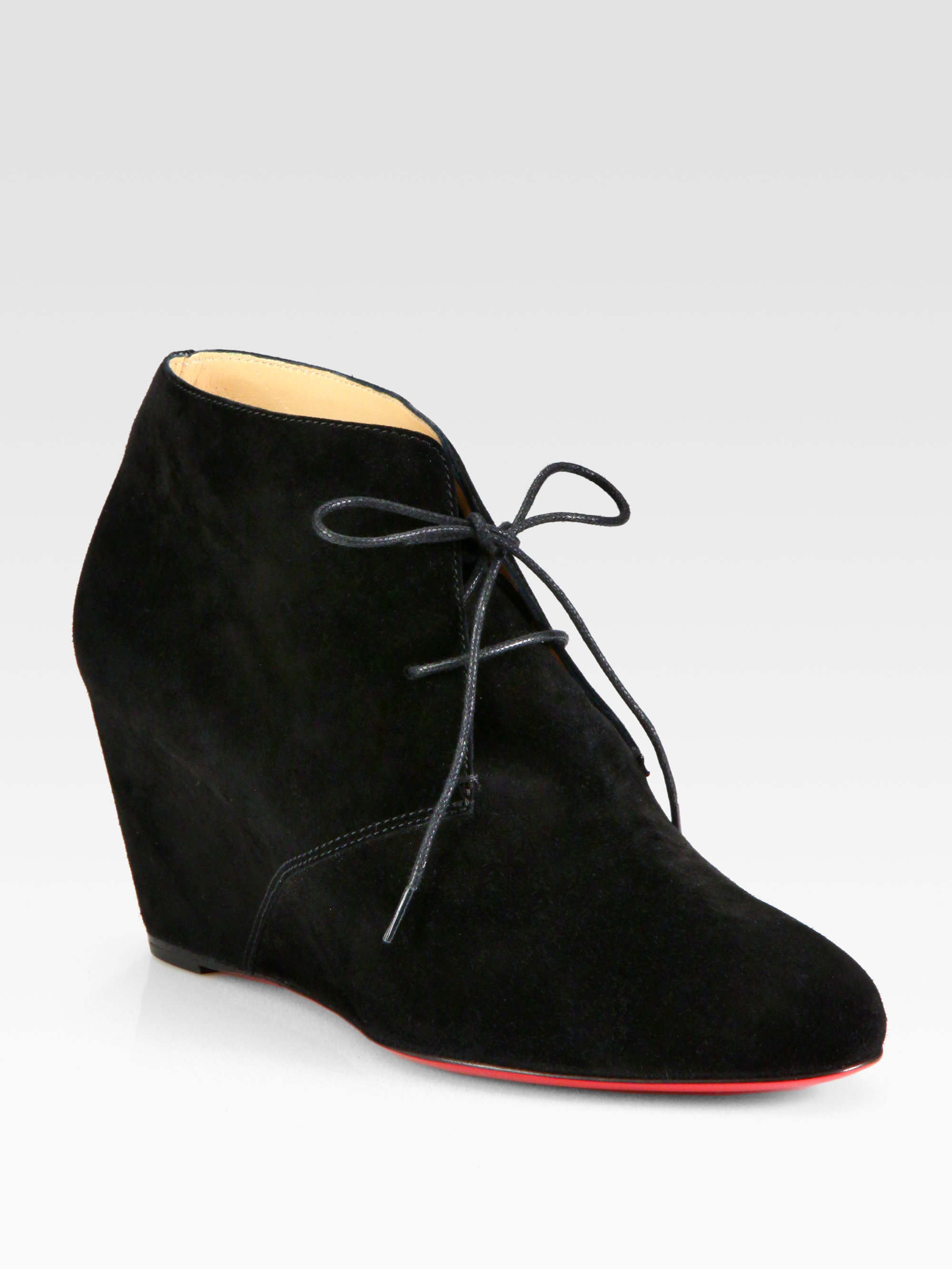 Christian louboutin Laceup Suede Wedge Ankle Boots in Black | Lyst