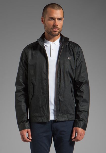 Fred Perry Coated Cotton Harrington Jacket in Black for Men | Lyst