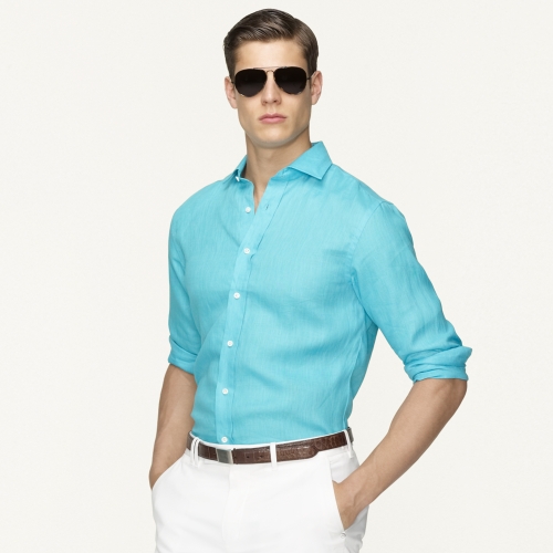 Lyst - Ralph Lauren Black Label Solid Linen Sport Shirt in Blue for Men