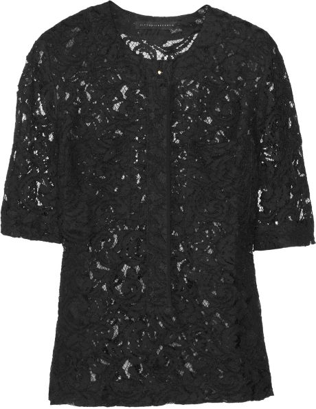 Victoria Beckham Lace Shirt in Black | Lyst