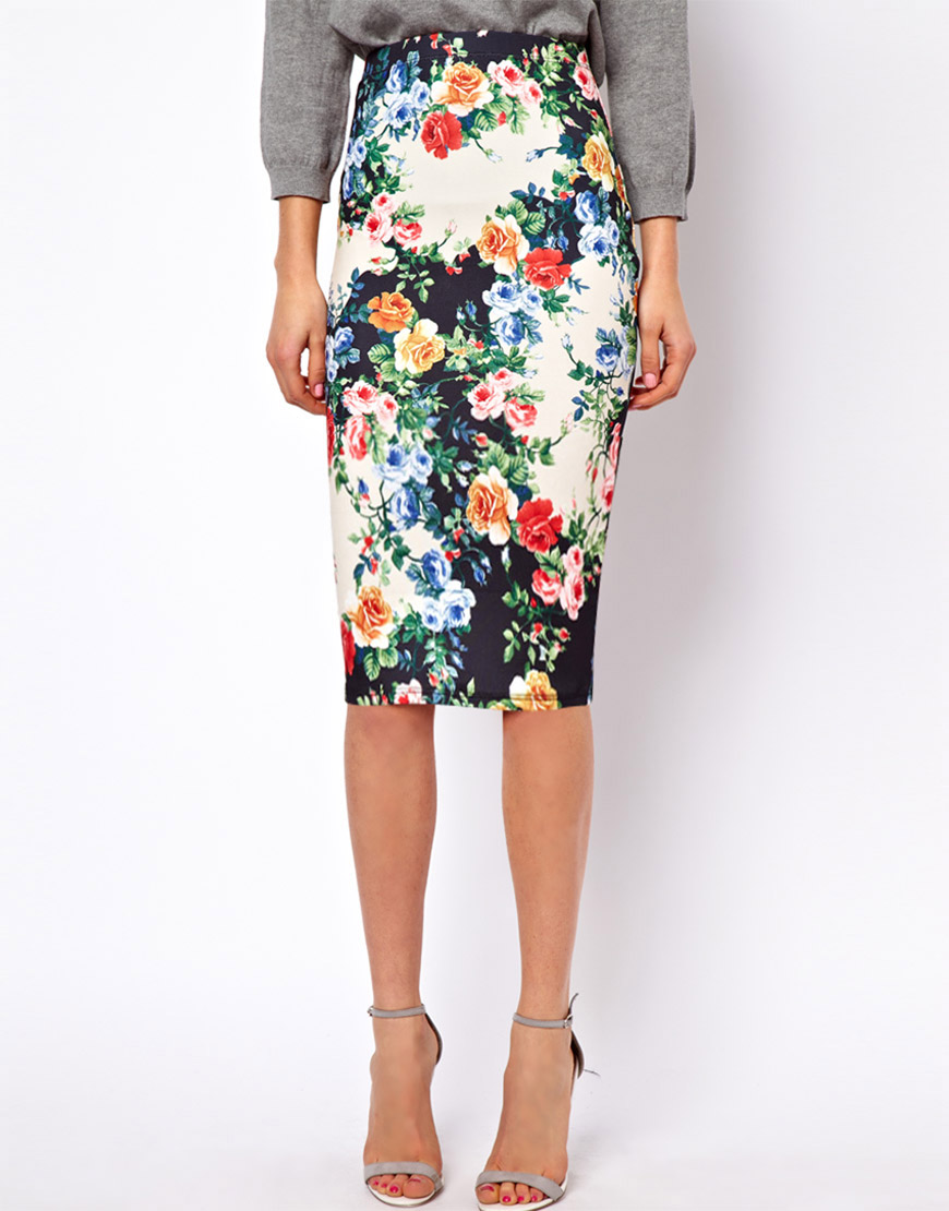 Lyst - Asos Pencil Skirt in Floral Print in Green