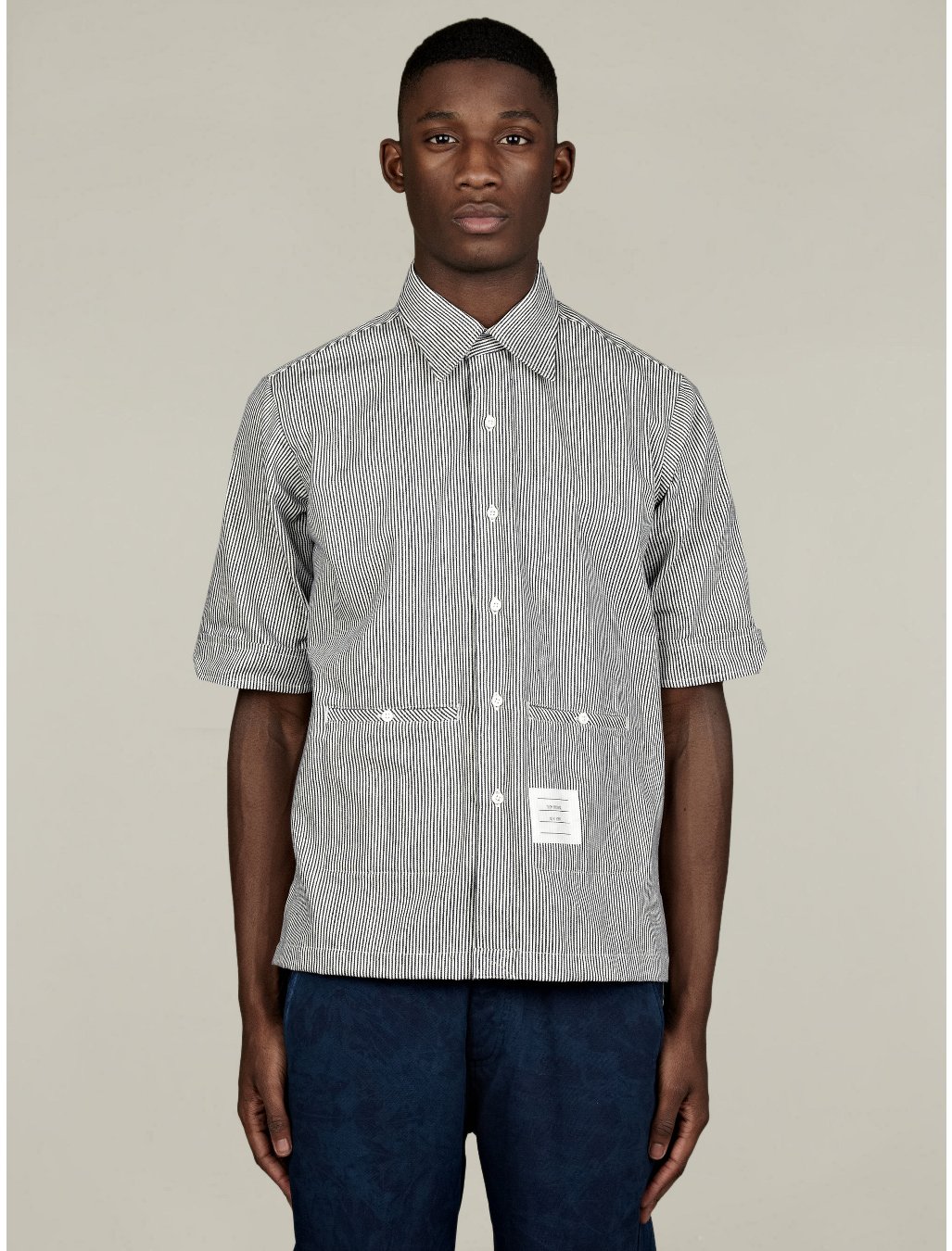 Thom Browne Mens Dobby Twill Pinstripe Work Shirt in Blue for Men (navy ...