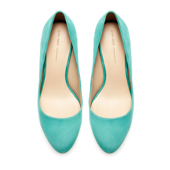 Zara Leather Heel Court Shoe in Green | Lyst