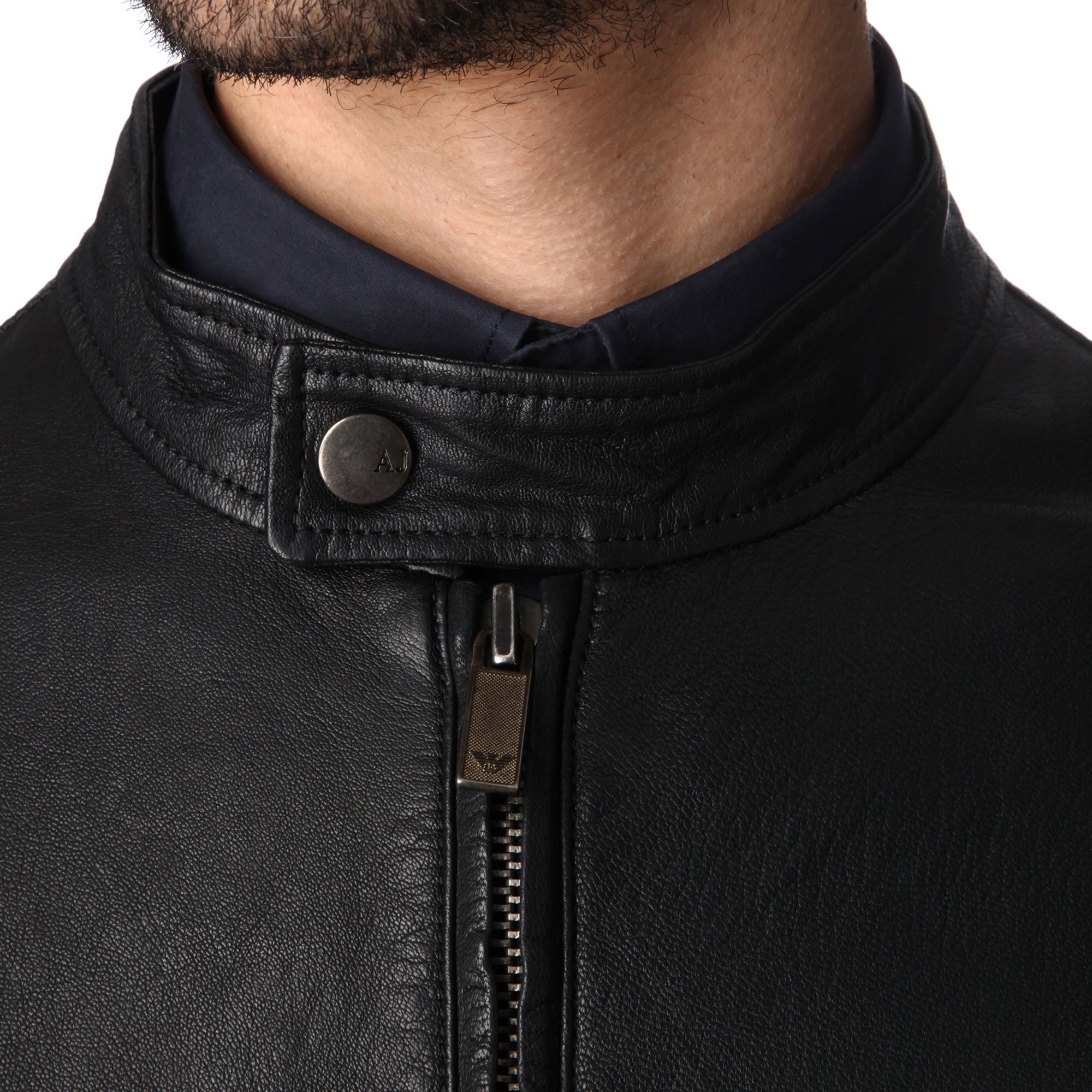 Armani Jeans Leather Biker Jacket In Black For Men Lyst