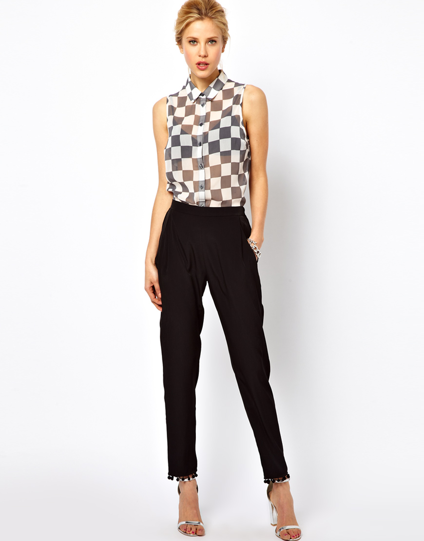 Asos collection Trousers with Pom Pom Detail in Black | Lyst