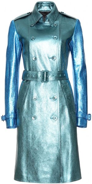 Burberry Prorsum Metallic Leather Trench Coat in Blue (sea) | Lyst