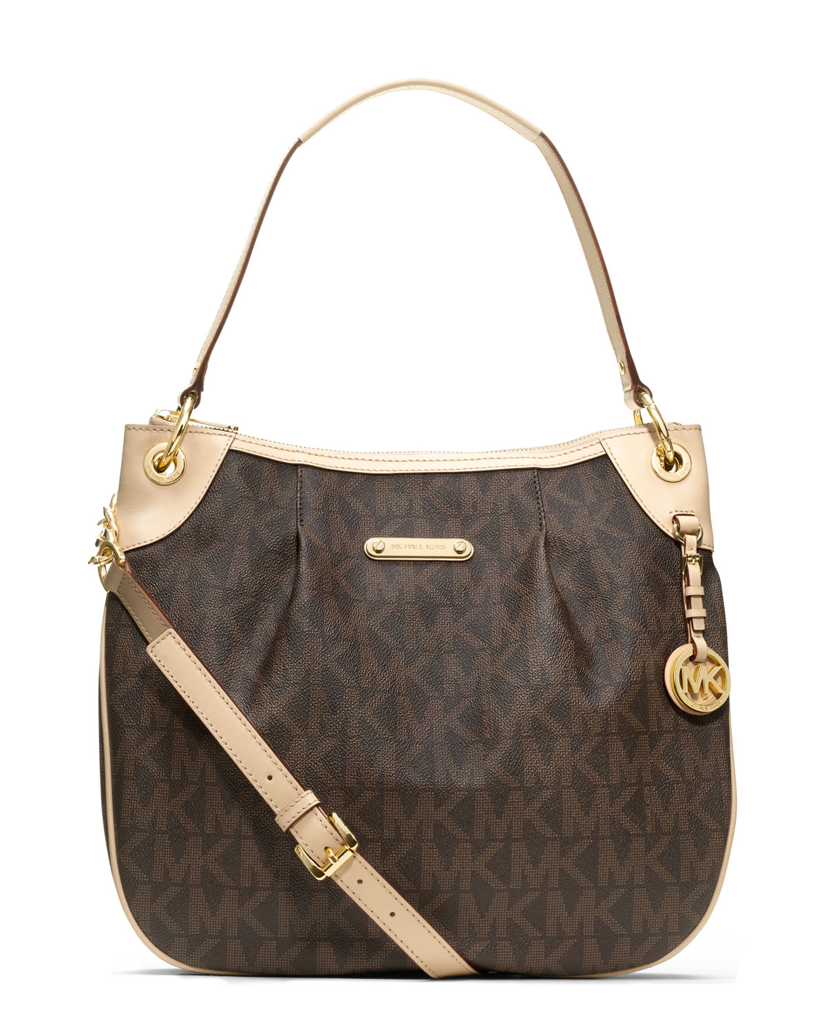 Lyst Michael Kors Large Jet Set Signature Pvc Shoulder Bag In Brown Gallery