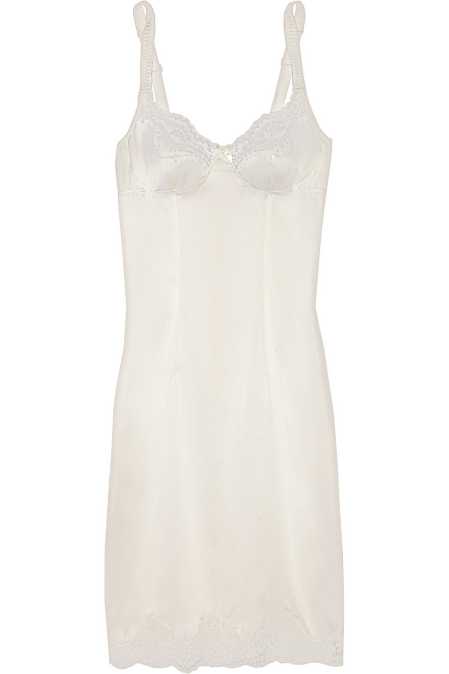 Dolce & Gabbana Lace Trimmed Stretch Silk Satin Chemise in White (ivory ...
