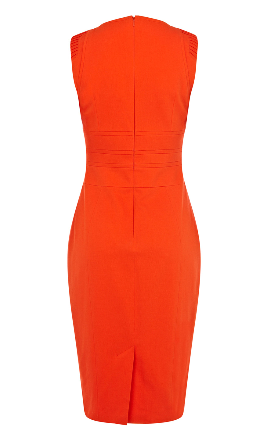 Karen millen Tailored Cotton Pencil Dress in Orange | Lyst