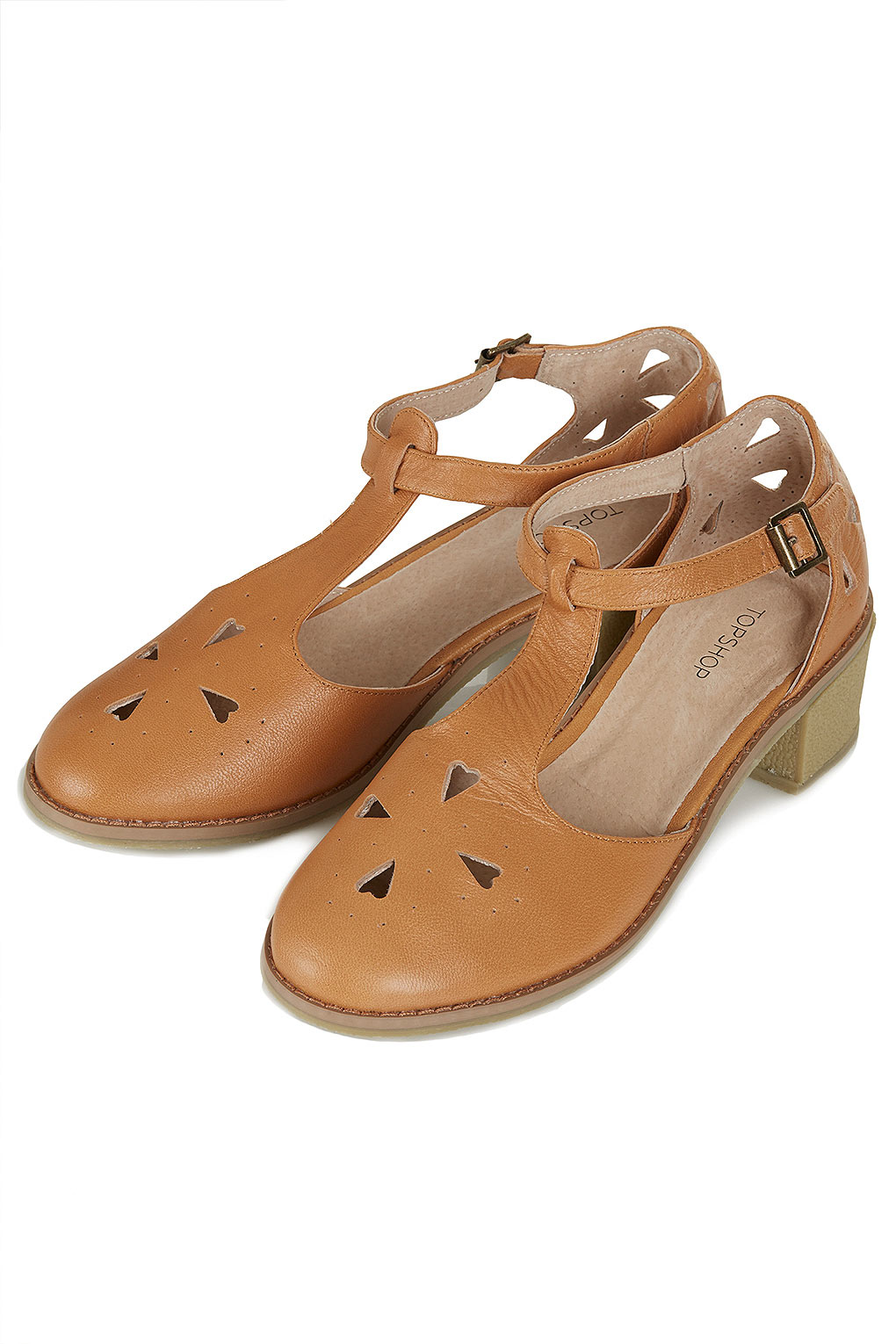 Lyst - Topshop Block Heel Tbar Shoes in Brown