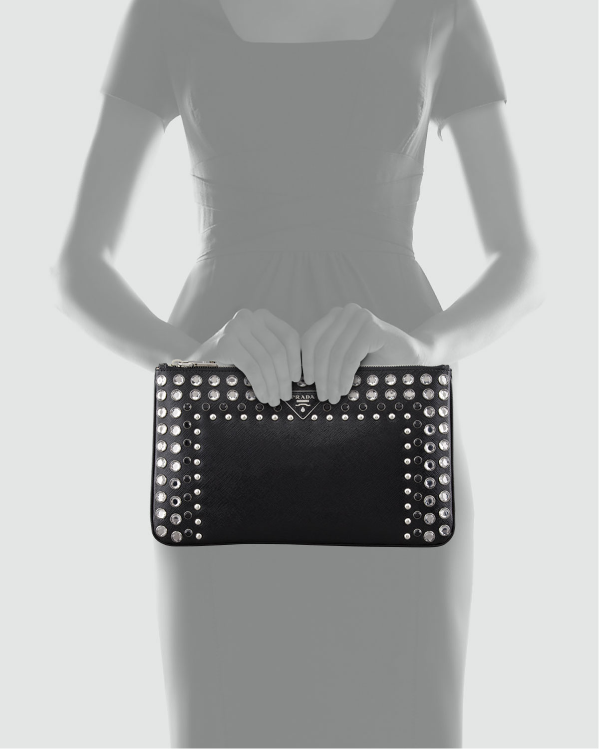 Prada Vernice Saffiano Crystalstudded Clutch Bag in Black | Lyst  