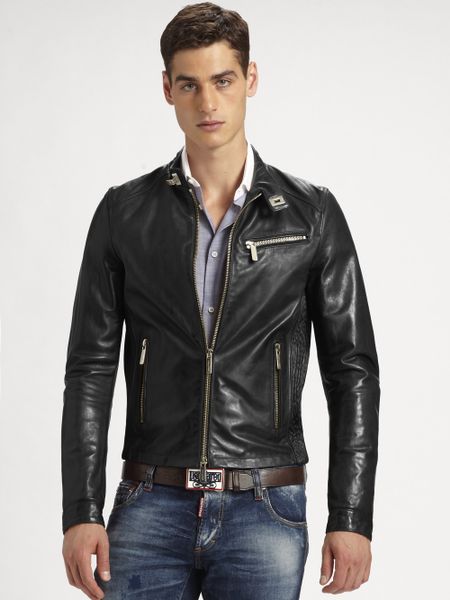 Dsquared2 Leather Biker Jacket in Black for Men | Lyst