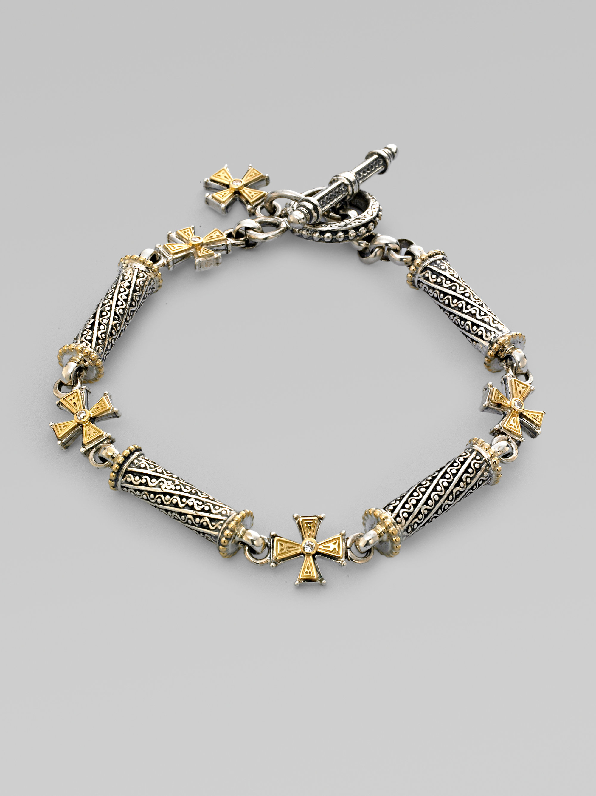 Lyst Konstantino 18k Gold Sterling Silver Diamond Cross Bracelet Gallery