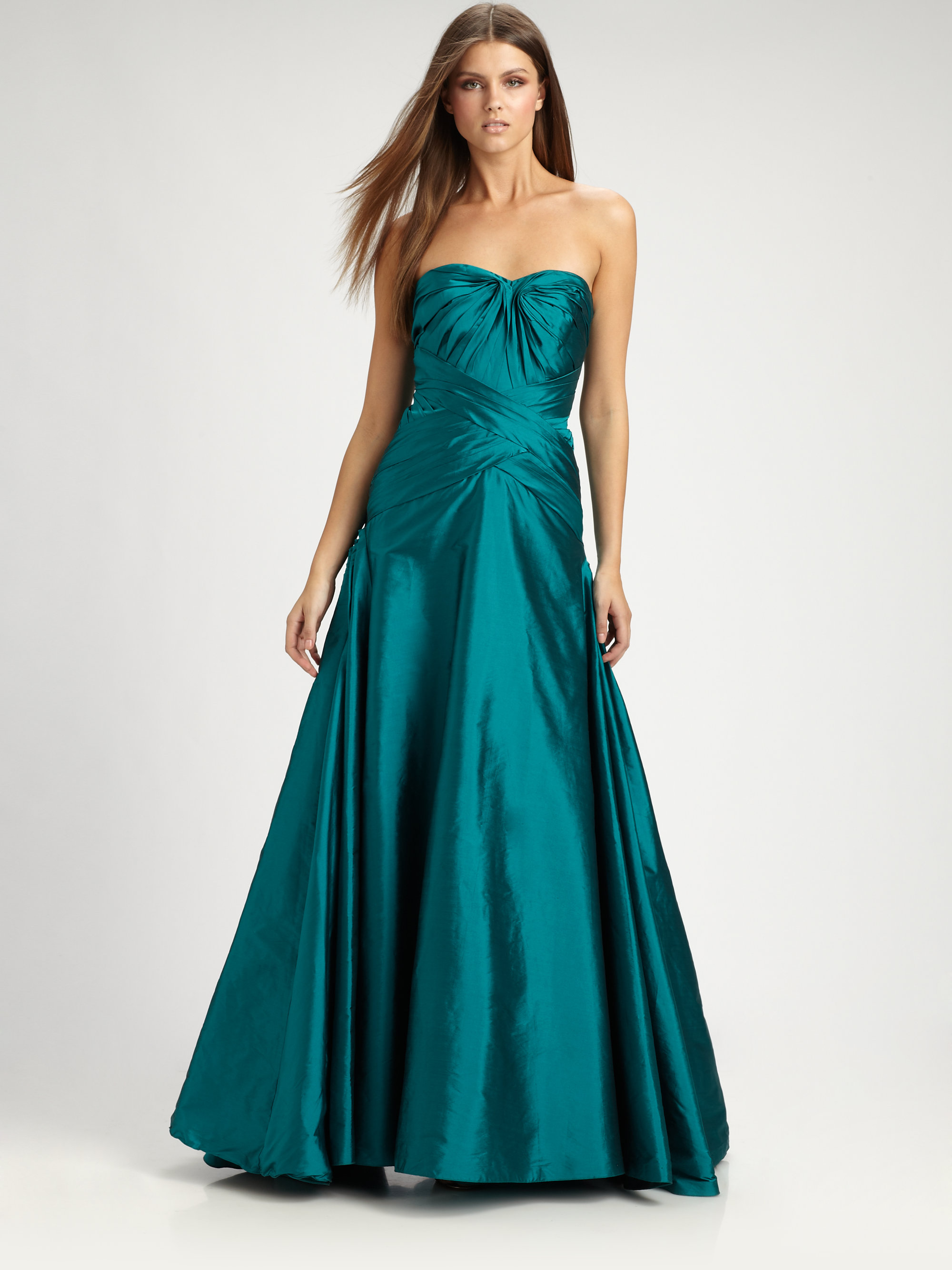 Ml Monique Lhuillier Strapless Taffeta Gown in Green (emerald) | Lyst