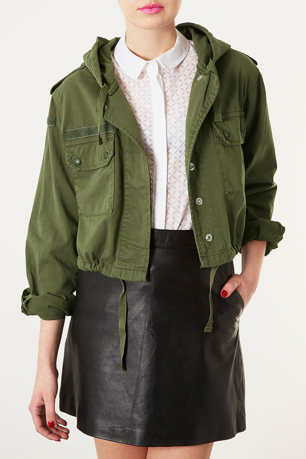 Lyst Hooded Crop Army Jacket in Natural
